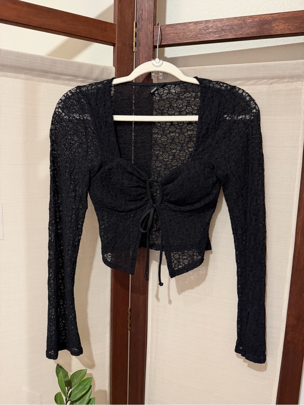 Windsor Black Lace Tie-Front Cropped Top